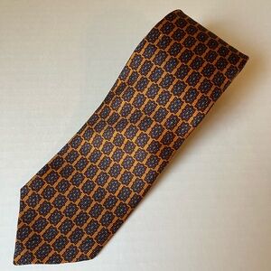 Robert Talbott Neck Tie Silk Orange Blue Geometric.
